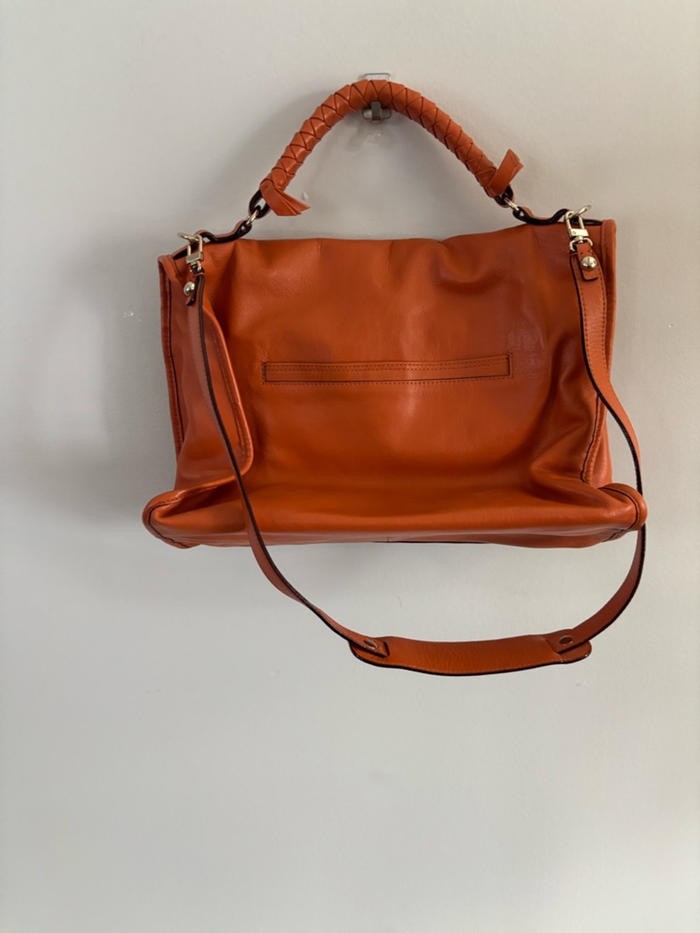 Women’s Orange Leather Shoulder Bag with Front Flap - Picture 3 of 3